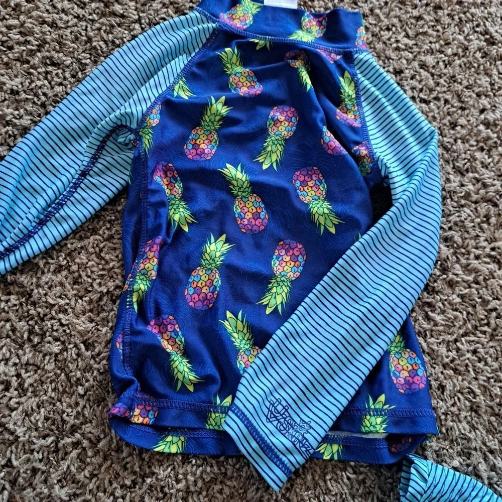 UV Skins Little Girls Swimsuit Set with Hat Blue Pineapple sz 5